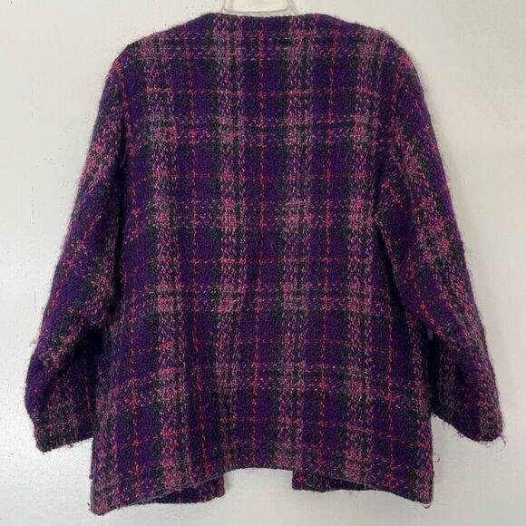 Boyne Valley Weavers Plaid Wool Coat Women's One Size Open Jacket Purple Ireland - Picture 5 of 8
